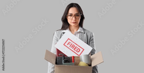 Sad fired businesswoman hol...
