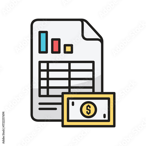 A spreadsheet with bar graphs and a dollar bill