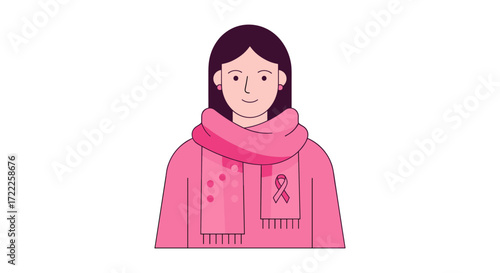 Illustration of a young woman wearing a pink scarf and jacket
