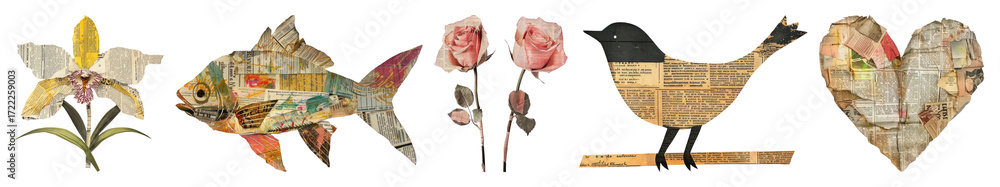 custom made wallpaper toronto digitalPNG Vintage collage art elements, element set on transparent background