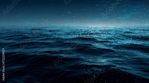 Dark ocean waves at night with rain