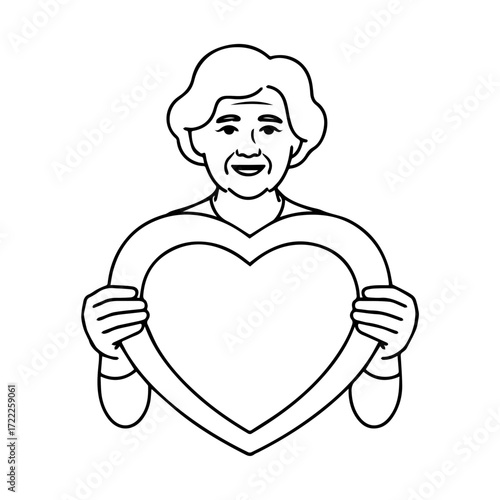 Loving grandmother holding a heart shape, a symbol of family love, care, and affection, originally a scalable vector graphic for versatile design uses