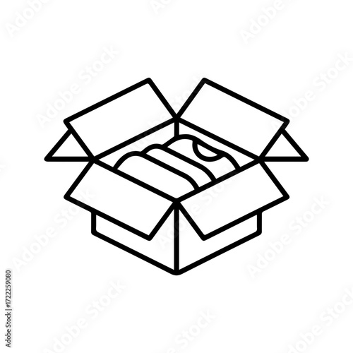 Unboxing Fresh Clothes Online Purchase, New Wardrobe Delivery, Modern Minimalist Line Art, Apparel in Cardboard Box for Fashion Business and E-commerce Promotion
