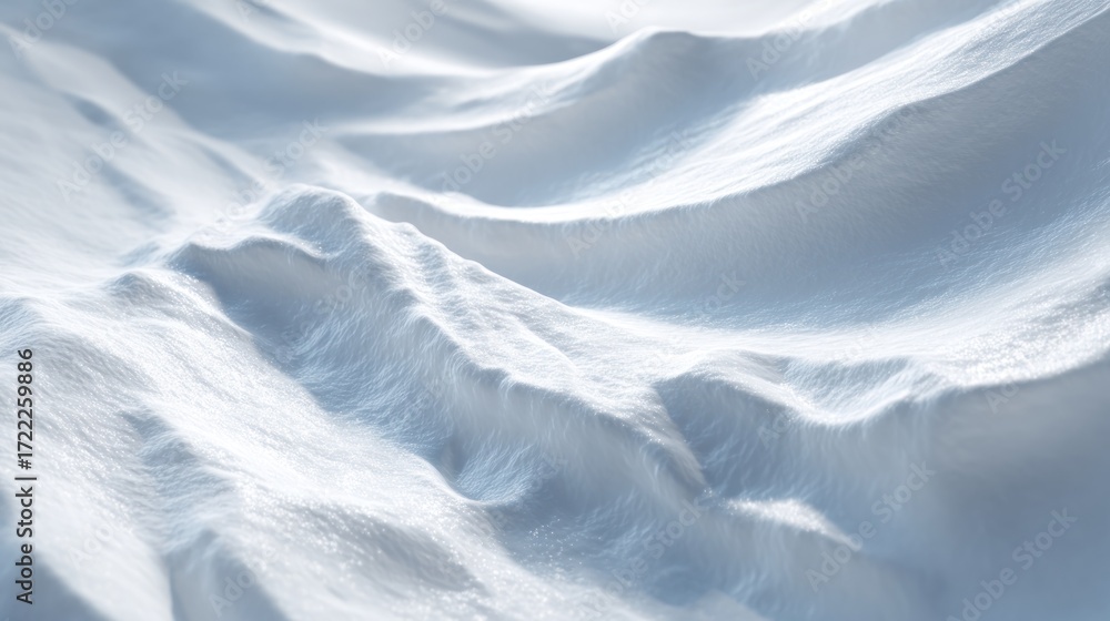 Obraz premium Close-up of freshly fallen snow drifts sculpted by wind, creating abstract, undulating forms
