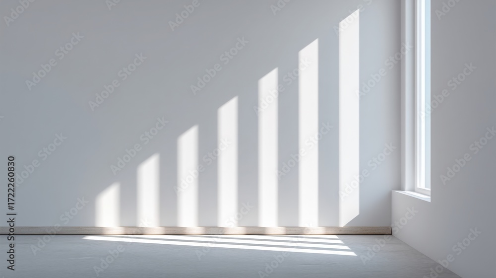 Fototapeta premium Minimalist decor Minimalist room with angular light patterns creating a modern aesthetic on the walls and floor.