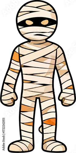 Cartoon mummy character wrapped in bandages ready for Halloween fun