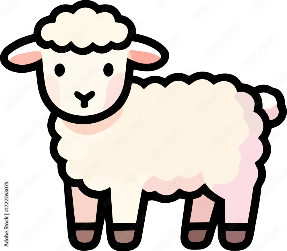 Obraz premium Cute cartoon sheep standing on the grass in a simple design