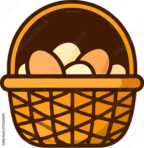 Decorative basket filled with eggs for spring celebrations