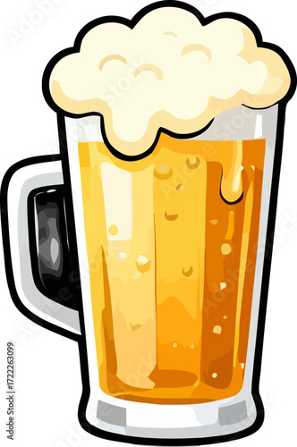 Cold frothy beer in a glass after a long day of work