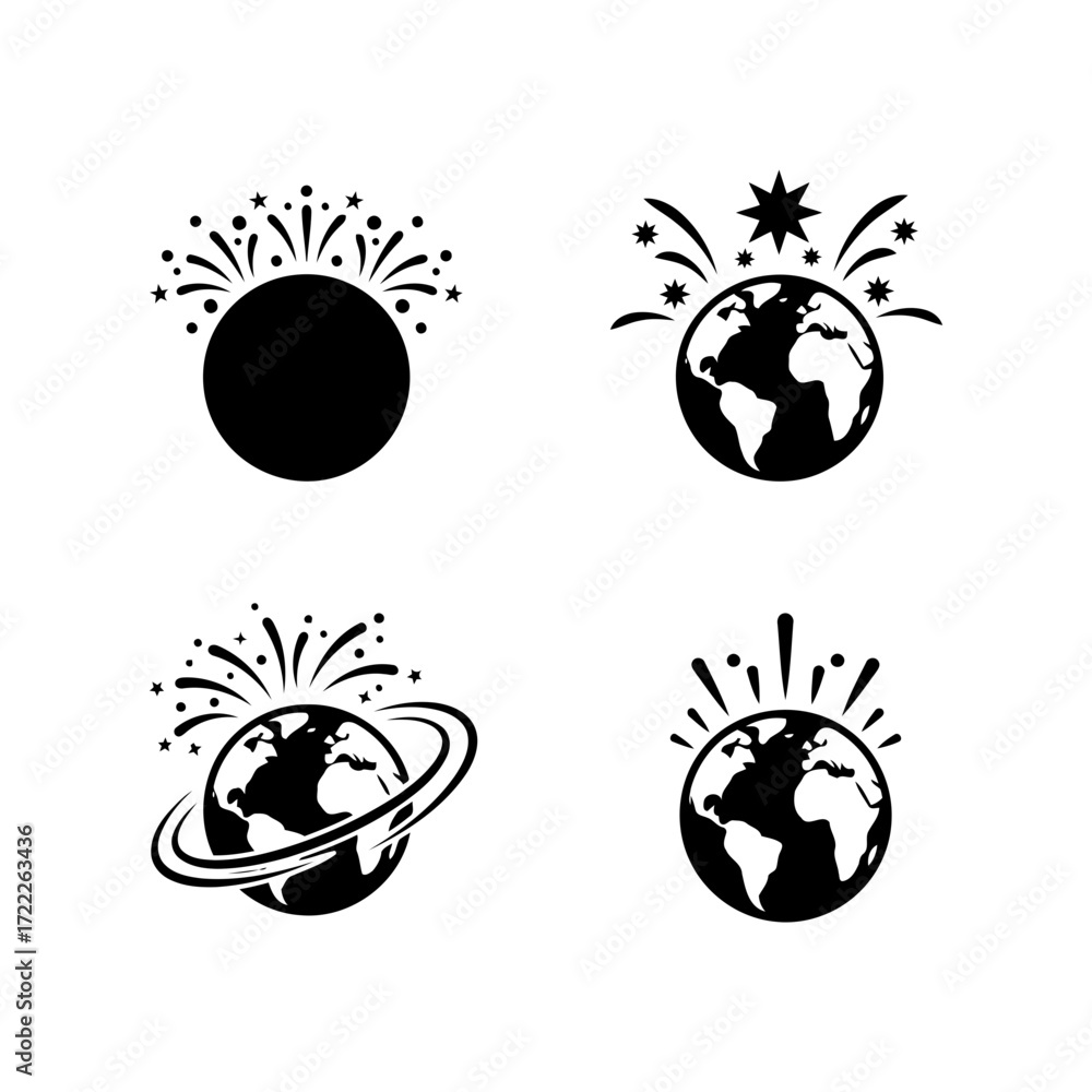 Obraz premium Vector art of illustration set of planet earth with fireworks perfect for celebrating earth day or any other global event