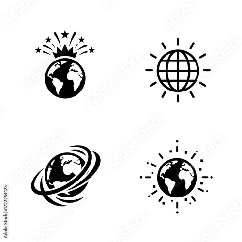 Vector art of illustration set of planet earth with fireworks perfect for celebrating earth day or any other global event