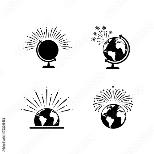 Vector art of illustration set of planet earth with fireworks perfect for celebrating earth day or any other global event