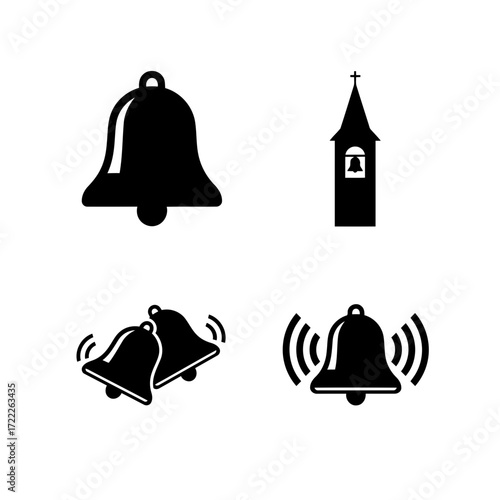 Canvas Print Vector art of collection of bell icons, featuring church bell tower, handbell, w