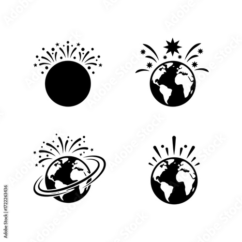 Vector art of illustration set of planet earth with fireworks perfect for celebrating earth day or any other global event