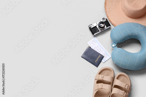 Travel pillow, photo camera...