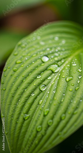Raindrops on a Green Leaf