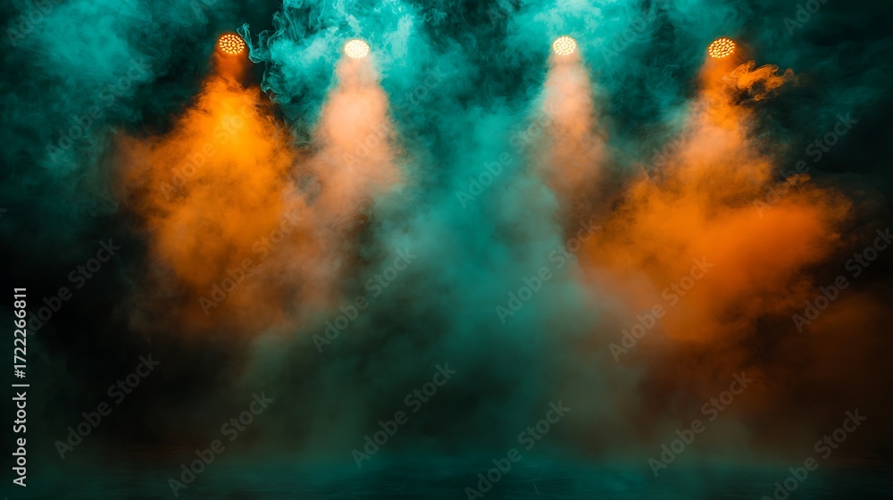 Fototapeta premium Stage lighting setup with smoky ambience high resolution picture