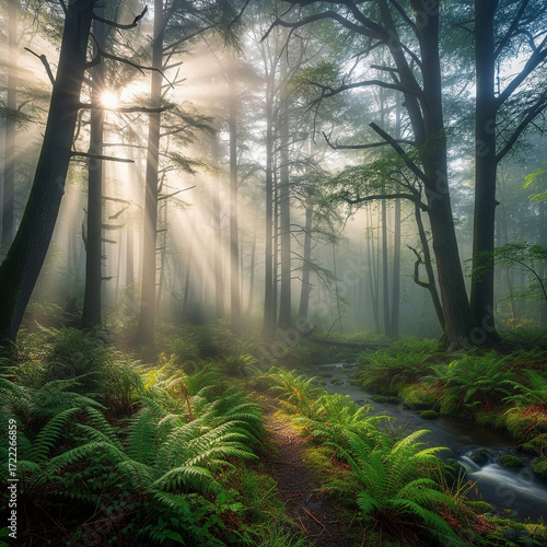 Sunlight Through the Mystical Forest