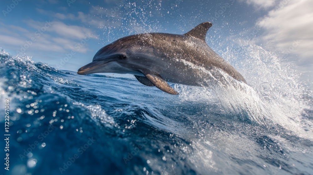 Fototapeta premium Dolphin leaping over ocean wave