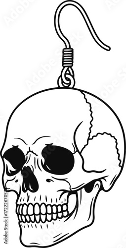 A detailed pixel art rendering depicts a human skull, meticulously crafted with grayscale tones.
