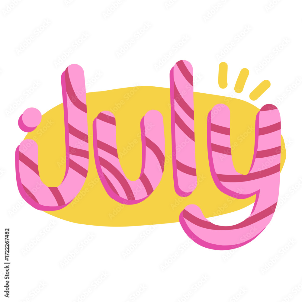 Fototapeta premium Playful July Text Sticker in Colorful Cartoon Style for Month Schedule