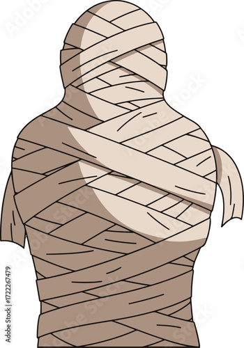The mood is mysterious and slightly spooky, suggesting ancient Egypt or a Halloween theme. The setting is implied rather than explicitly shown, focusing on the figure itself.