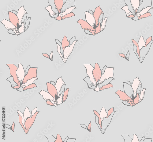 Quadro su tela Seamless Floral Pattern with Hearts Flowers Birds Butterflies and Rabbits in Vin