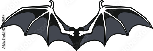 This illustration depicts a pair of dark gray bat wings, spread out in a symmetrical arrangement