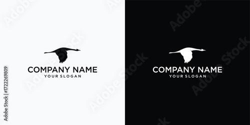 Flying swan silhouette with transparent background