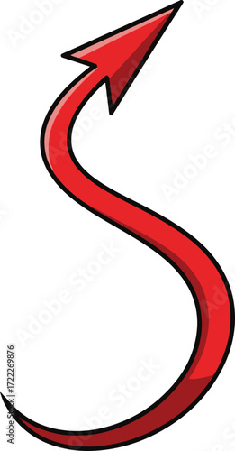 A vibrant red pixel art arrow curves upwards, suggesting progress, growth, or ascension. Its stylized design makes it suitable for game assets, website elements, or illustrative purposes.