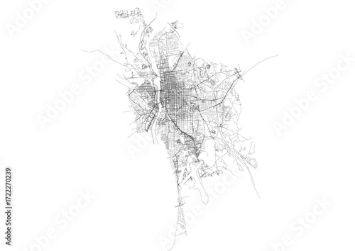 Minimalist vector highway map of Manchester , detailed street and road network for modern design and city planning projects.