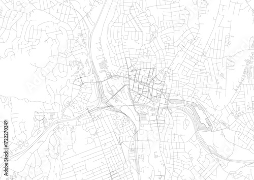 A detailed vector map of Waterbury, showing intricate road networks and urban infrastructure with a zoomed-in perspective.