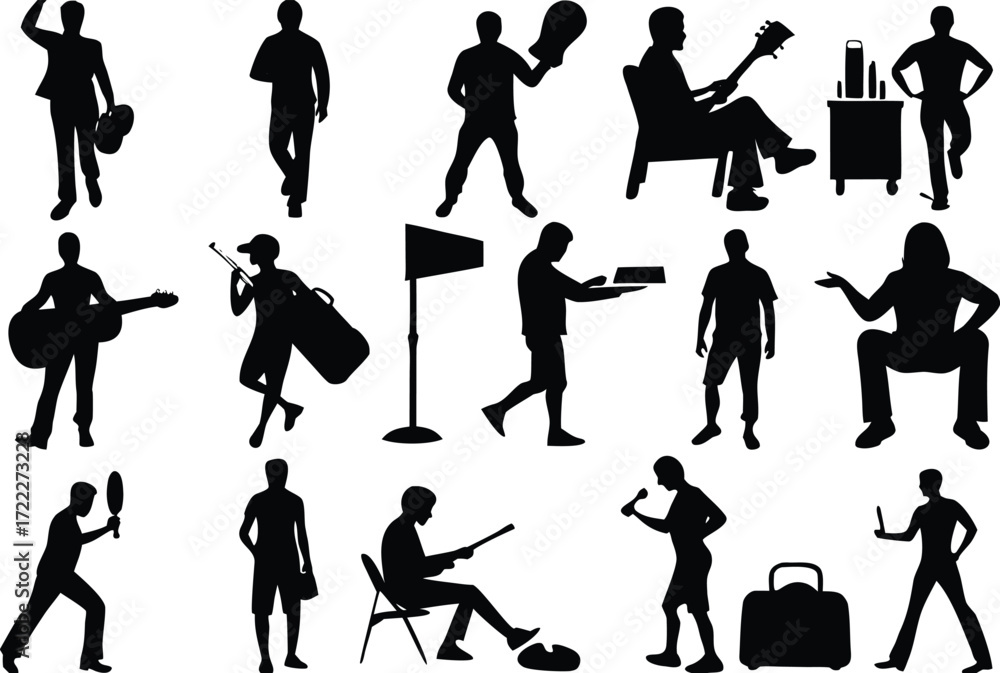 Obraz premium Diverse human silhouettes vector bundle scalable illustration for versatile design projects isolated on transparent background