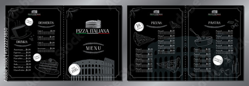 Italian pizza and pasta menu - 2x letter format - vector illustration