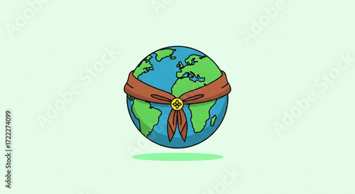 World Scout Day , the birthday of the Father of World Scouting Earth with a neckerchief, symbolizing global unity, environmental care, and a worldwide spirit of community and exploration
