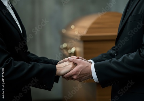 Hands Holding Closely at a Funeral Service. Generative Ai
