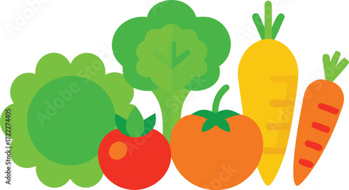 Fresh healthy vegetables vector illustration carrot cucumber broccoli tomato flat design icon eps isolated on transparent background