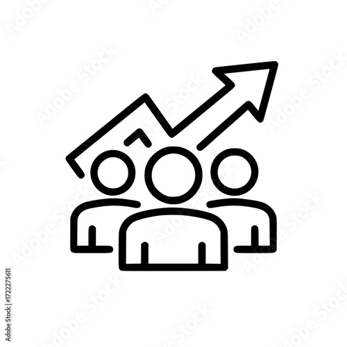 Group of people icon with upward trending arrow
