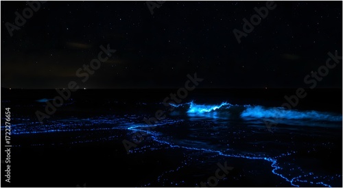 Bioluminescence Telephoto Abstract Glowing Wave in Telo Islands Indonesia
