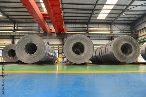 Hot rolled strip steel in the warehouse