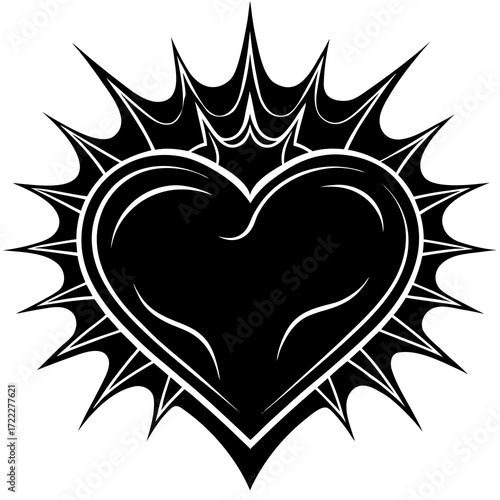 Stylized black heart symbol with sharp spiky rays emanating outward
