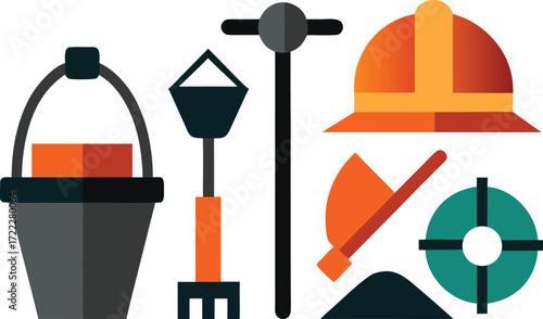 Set of miner equipment illustration vector scalable eps icon isolated on transparent background