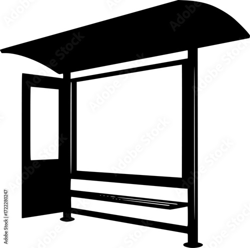 black and white silhouette of a bus stop vector on a white background
