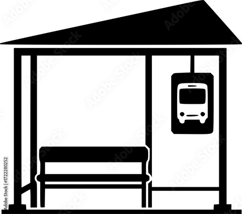 black and white silhouette of a bus stop vector on a white background
