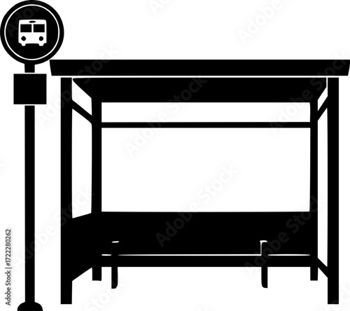 black and white silhouette of a bus stop vector on a white background
