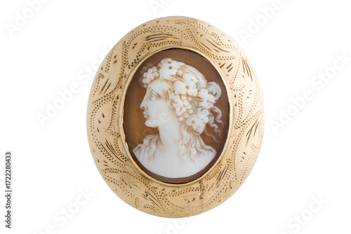 Vintage Cameo Brooch with Woman's Portrait in Oval Frame – Timeless Fashion Statement and Collectible Art Piece Isolated on Transparent Background