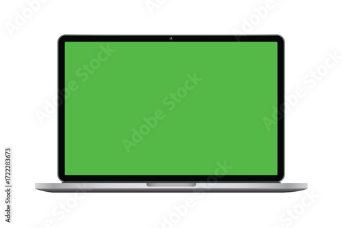 Laptop with Green Screen Isolated on White Background. Notebook Computer Vector Illustration