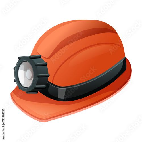 Orange Mining Helmet Illustration with Headlamp - Safety Equipment