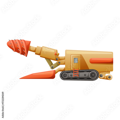 Industrial Mining Machine with Rotating Drill Bit and Tracked Base