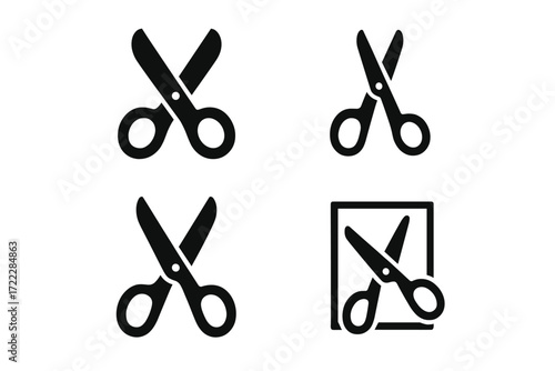 Cutting tools silhouette icon set. featuring scissors, shears, hairdressing, and sewing symbols